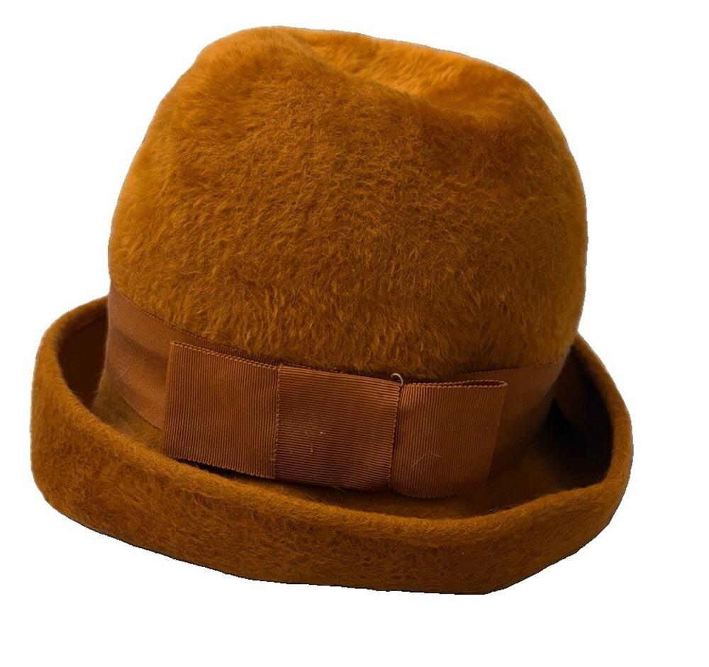 Vintage Empress Germany Caramel Wool Felt Cloche Bowler Hat Brown Tan Bucket
